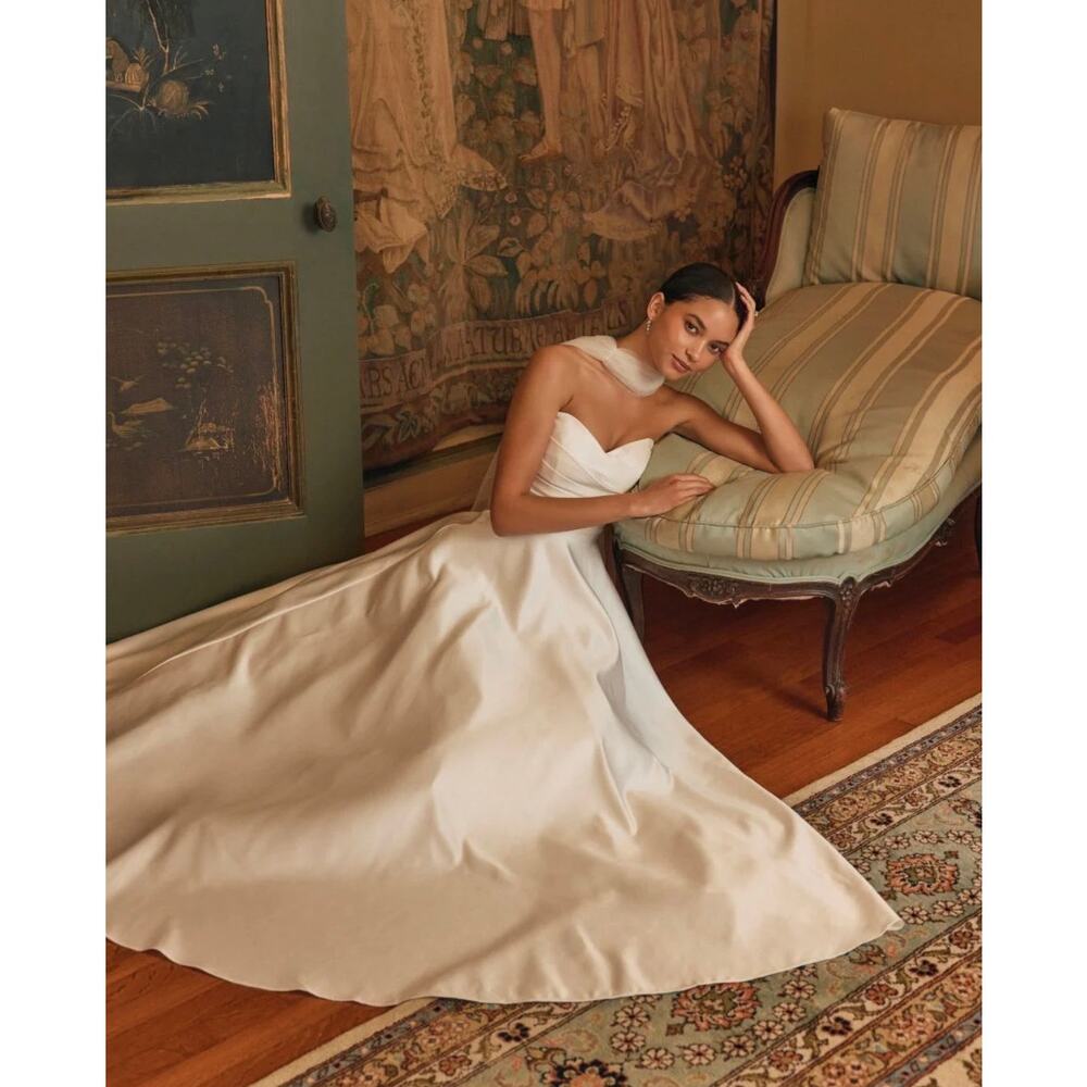 NWT! Lulus Khalida White Satin Pleated Strapless Gown S - Picture 2 of 8